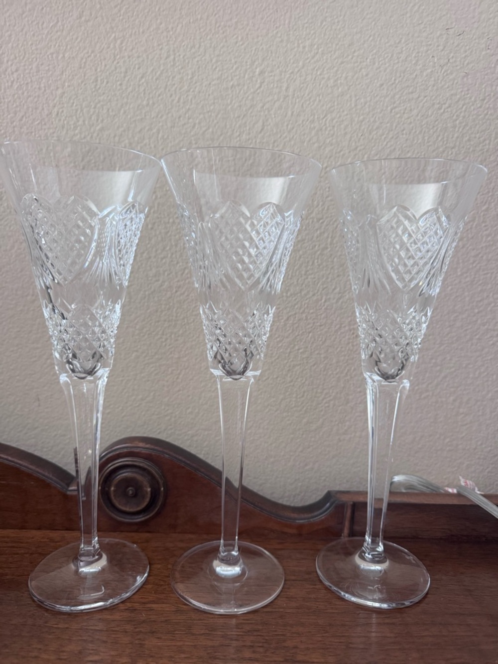 Set of 3 Waterford Heirloom Heart Love Crystal Champagne Flutes - Wedding Toast